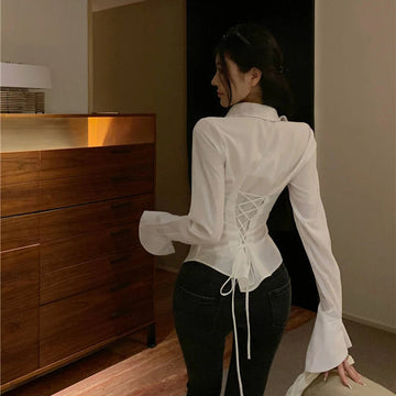 Women's Tied Back Fashion Designer Flare XS-L Long-Sleeve Tops-Women's Fashion Designer Long-Sleeve Tops-Women's fashion designer plus size clothes